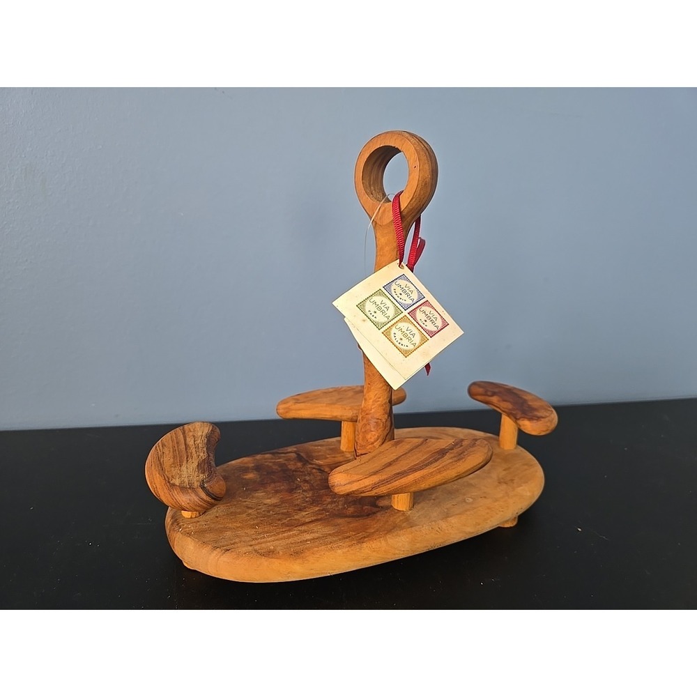 Olive wood Oil And Vinegar Cruet Set Condiment MCM Caddy New Via Umbria‎